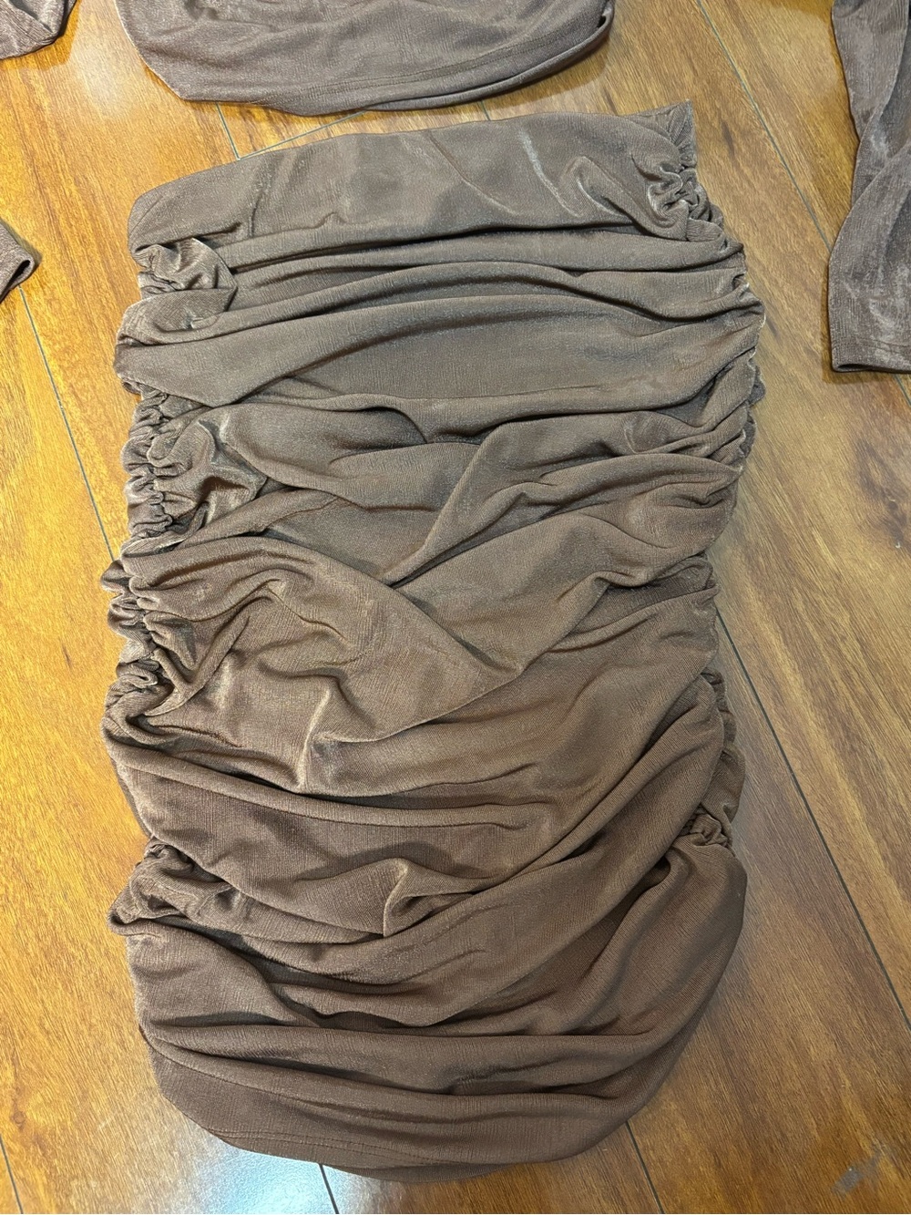 Forever 21 Brown Ruched Two-Piece Skirt Set | Long Sleeve Crop Top | - Picture 8 of 11